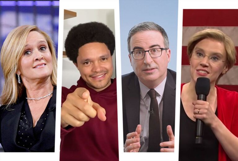 Samantha Bee, Trevor Noah, John Oliver and Kate McKinnon (Photo illustration by Salon/Getty Images/Comedy Central/NBC/TBS/Warner Media Group)
