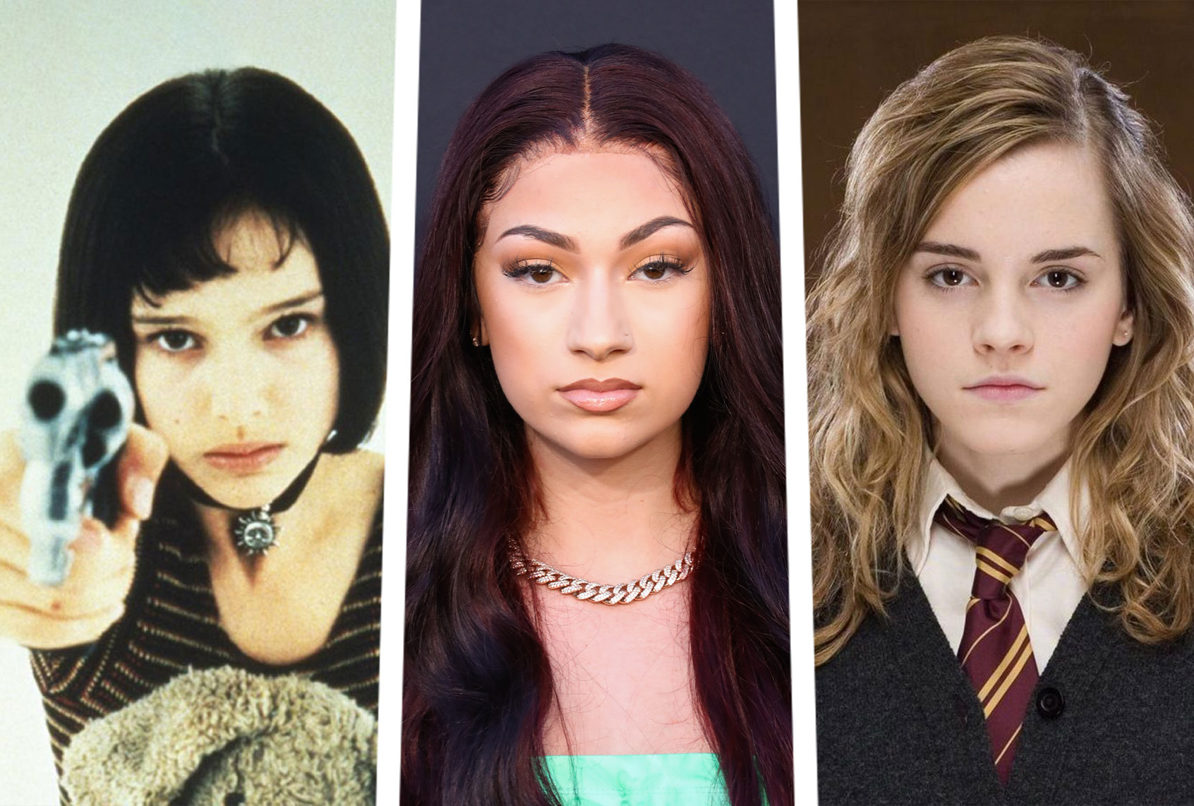 Natalie Portman in "Léon: The Professional" | Danielle Bregoli (aka Bhad Bhabie) | Emma Watson in the Harry Potter movie franchise (Photo illustration by Salon/Getty Images/Warner Brothers/Gaumont/Columbia Pictures)