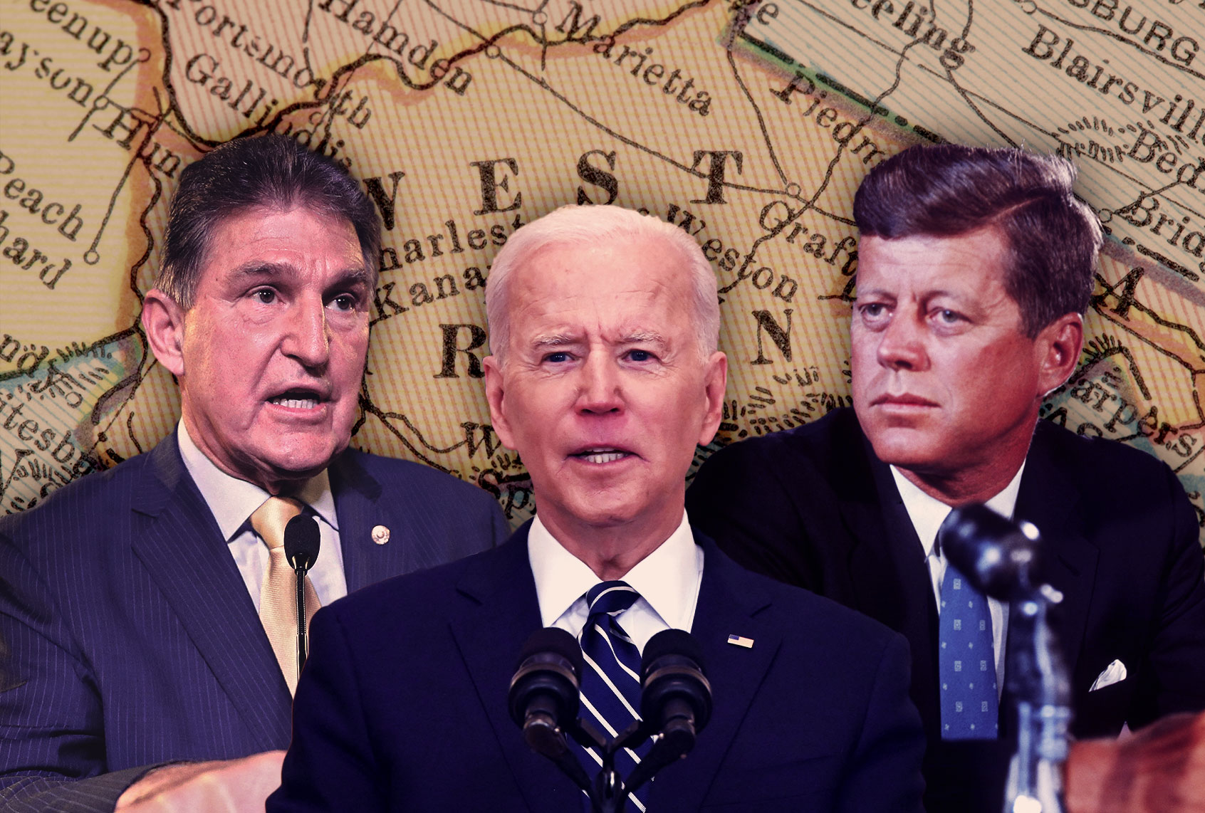 Joe Manchin, Joe Biden and John F. Kennedy (Photo illustration by Salon/Getty Images)
