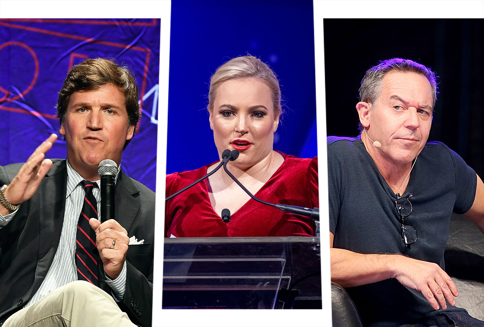 Tucker Carlson, Meghan McCain and Greg Gutfeld (Photo illustration by Salon/Getty Images)