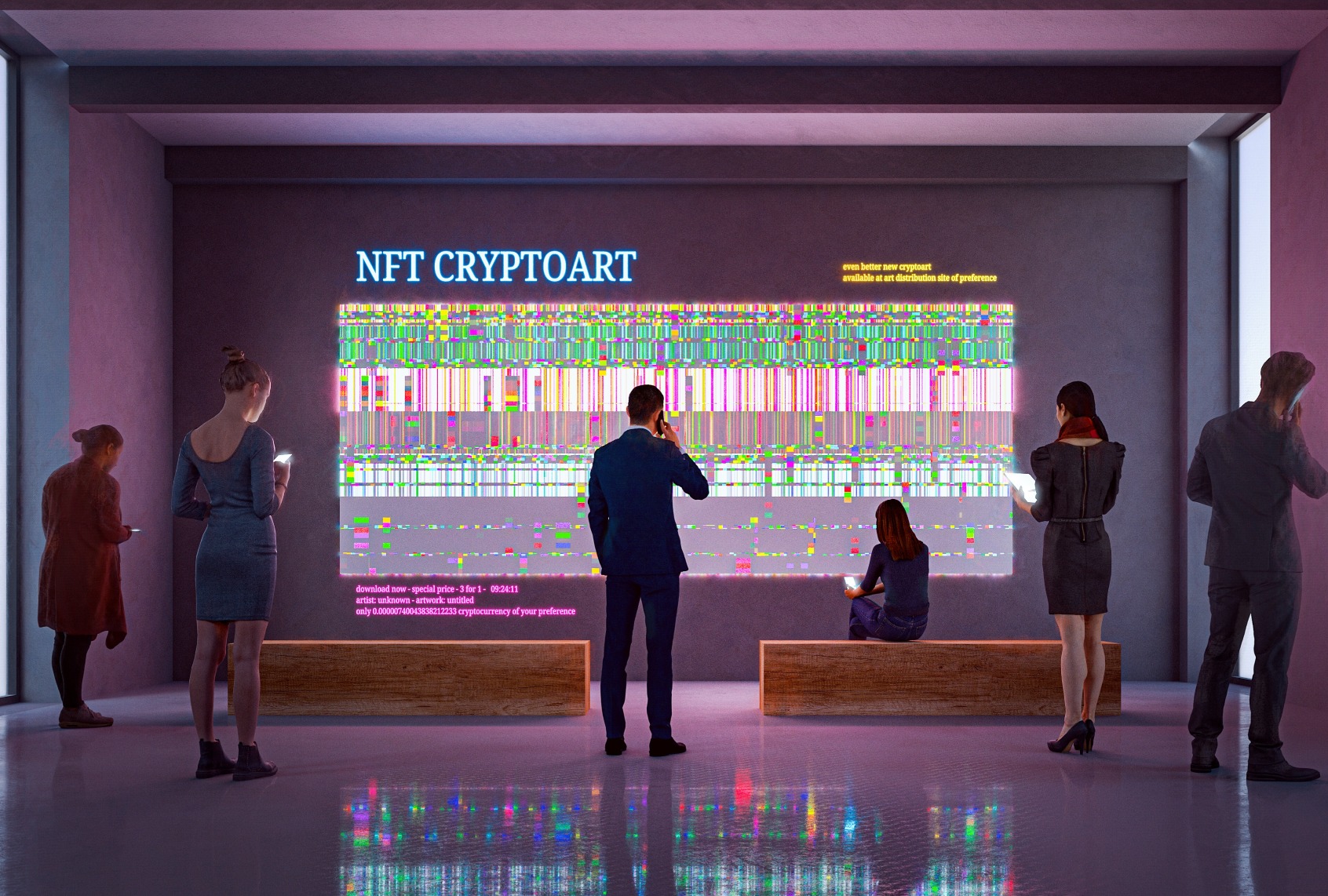NFT CryptoArt display in an art gallery (Gremlin/Getty stock photo)