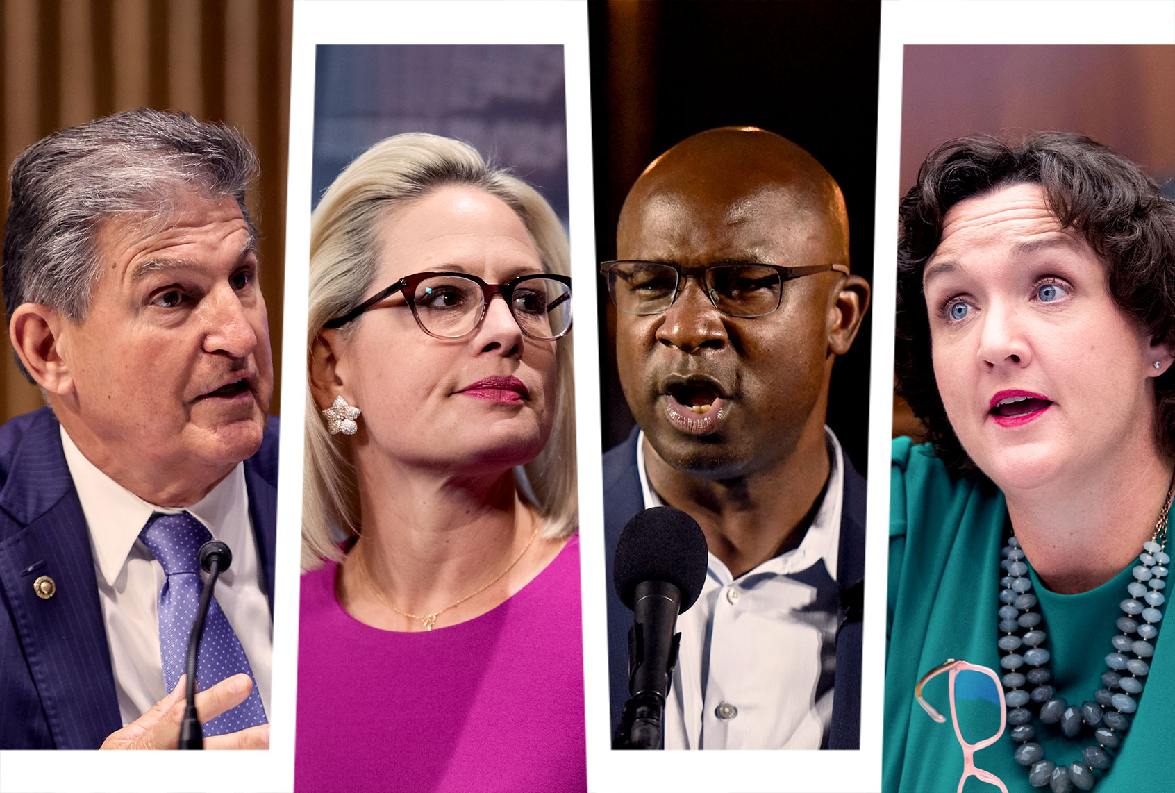Joe Manchin, Kyrsten Sinema, Jamaal Bowman and Katie Porter (Photo illustration by Salon/Getty Images)