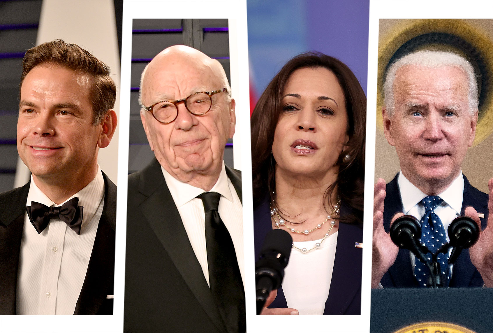 Lachlan Murdoch, Rupert Murdoch, Joe Biden and Kamala Harris (Photo illustration by Salon/Getty Images)