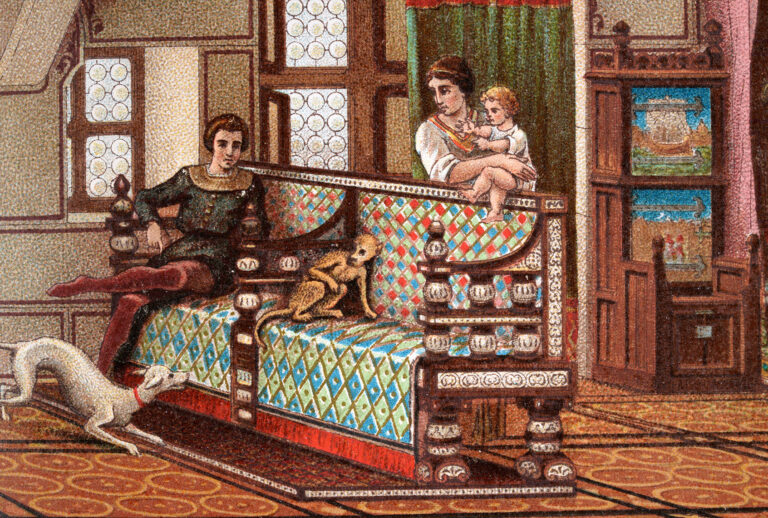 Medieval family and their pet dog and monkey (Getty Images)
