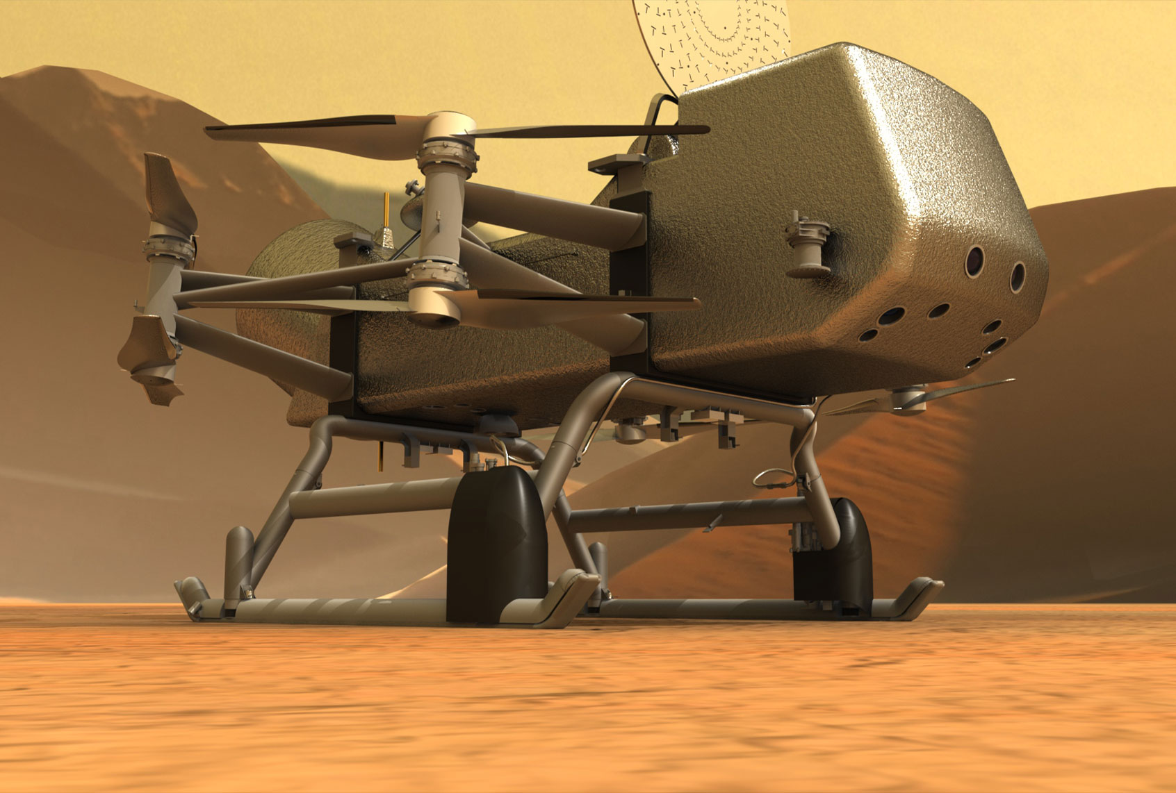 Artist's Impression of Dragonfly on Titan’s surface. (NASA/Johns Hopkins AP)