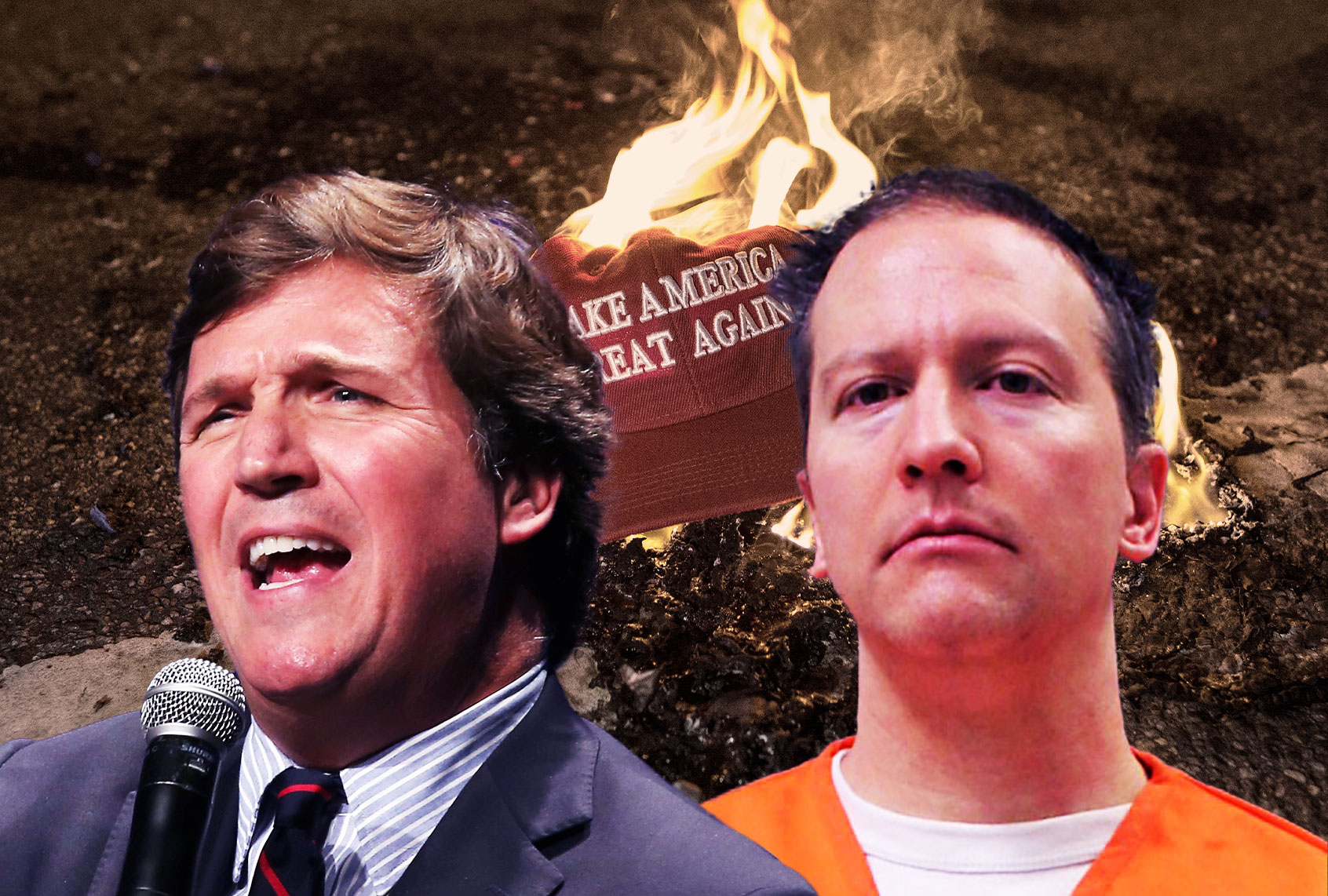 Tucker Carlson and Derek Chauvin (Photo illustration by Salon/Getty Images)