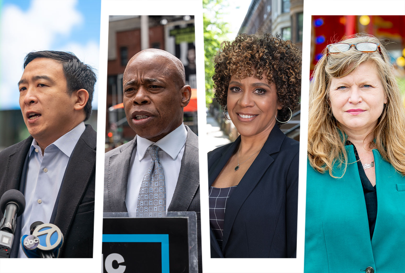 Andrew Yang, Kathryn Garcia, Eric Adams and Dianne Morales (Photo illustration by Salon/Getty Images/WikiCommons/Kris Graves)