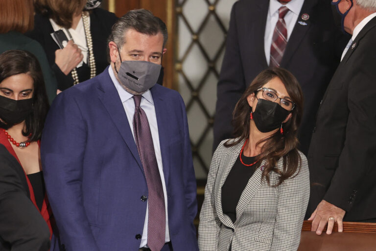 Sen. Ted Cruz, left, and Rep. Lauren Boebert (Getty Images)