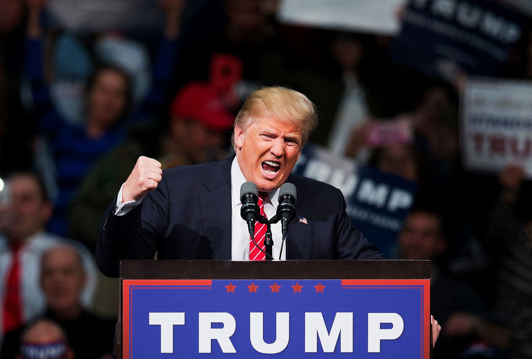 Donald Trump speaks to guests during a rally at Macomb Community College on March 4, 2016 in Warren, Michigan. (Scott Olson/Getty Images)