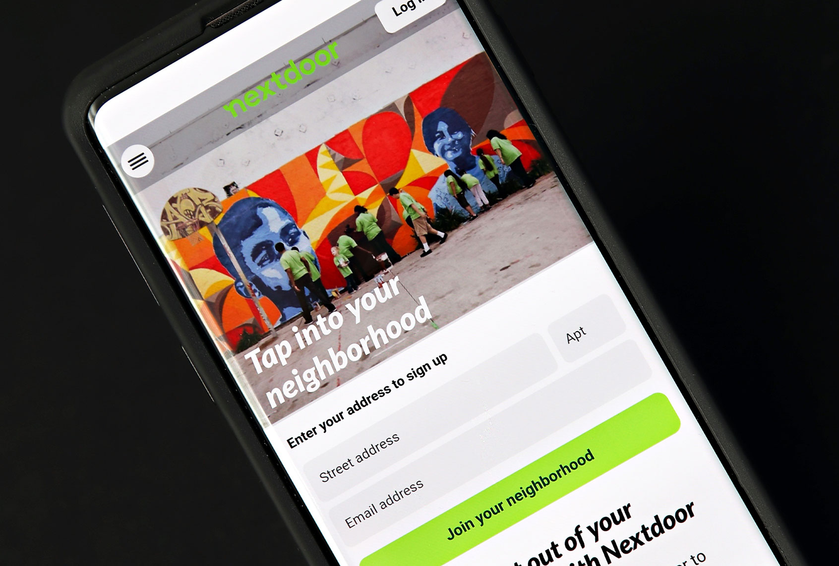 In this photo illustration, Nextdoor, the neighborhood app, is seen on a mobile phone on April 29, 2021 in New York City. Nextdoor is the app where you plug into the neighborhoods that matter to you. Neighbors turn to Nextdoor daily to receive trusted information, give and get help, and build real-world connections with those nearby — neighbors, local businesses, and public agencies (Cindy Ord/Getty Images for Nextdoor)