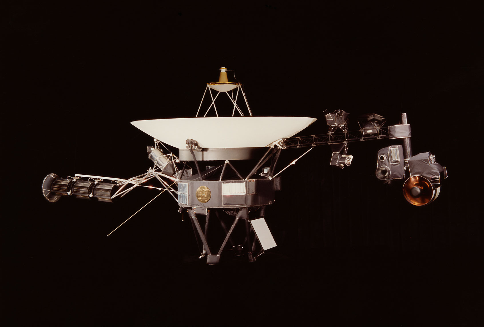 A NASA image of one of the Voyager space probes. Voyager 1 and its identical sister craft Voyager 2 were launched in 1977 to study the outer Solar System and eventually interstellar space. (NASA/Hulton Archive/Getty Images)