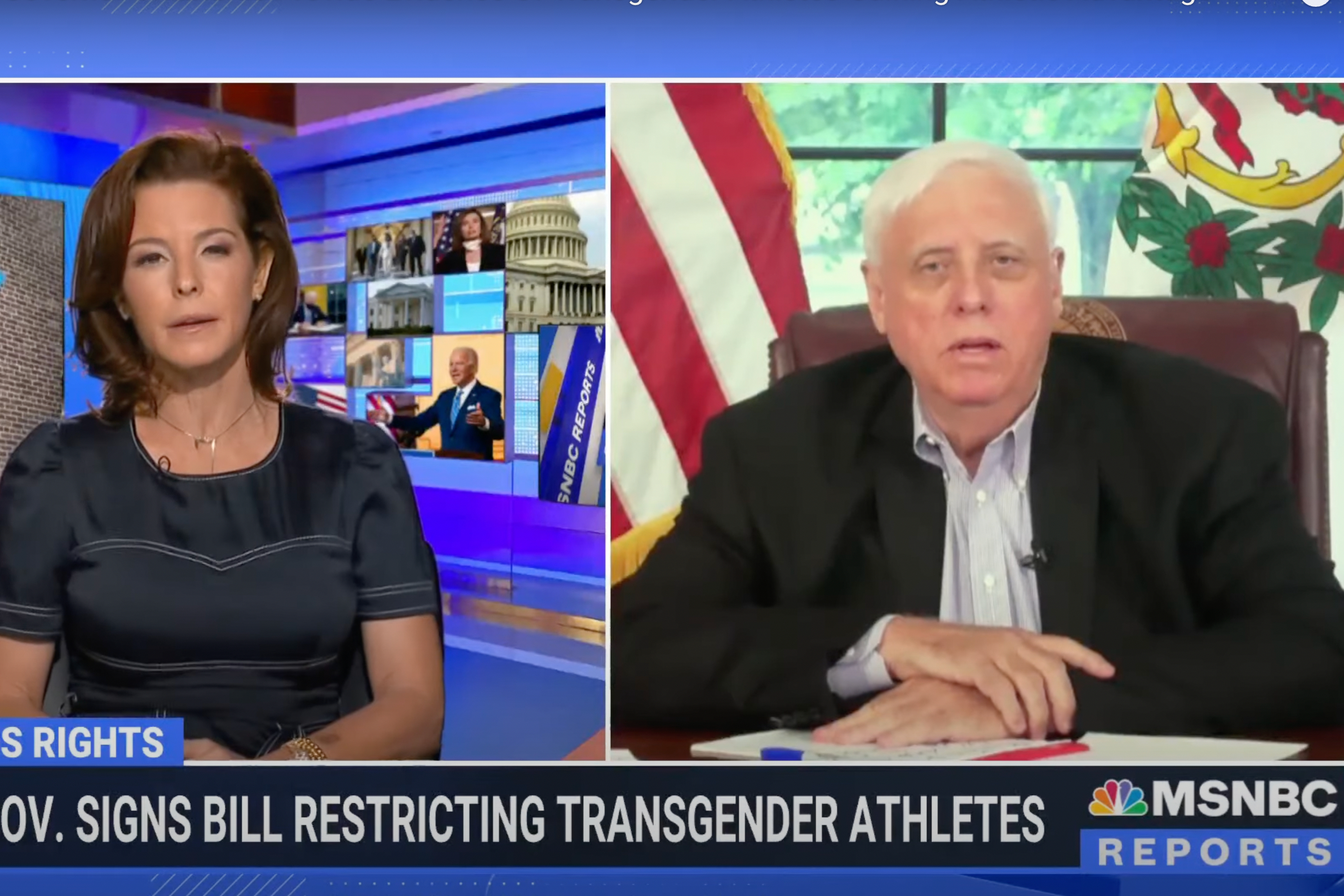 MSNBC's Stephanie Ruhle interviewing Republican West Virginia Gov. Jim Justice. (MSNBC)