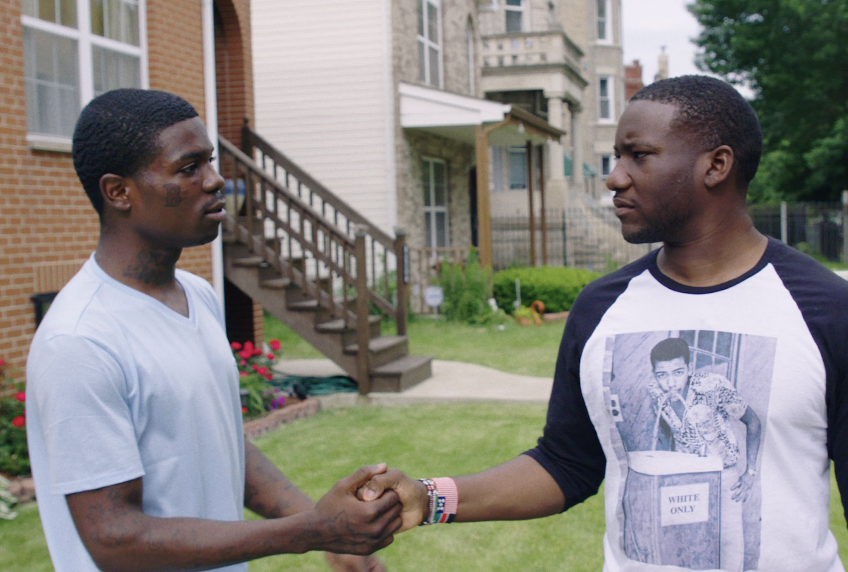 Shamont Slaughter and MAAFA Redemption Project founder Marshall Hatch Jr. on the West Side of Chicago in "All These Sons" (Concordia Studio)