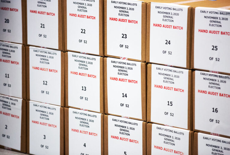 Ballots are pulled aside for a hand audit by Maricopa County Elections Department staff ahead of Tuesdays election on October 31, 2020 in Phoenix, Arizona. Early voting lasted from October 7th through the 30th in Arizona, which had a record number of early voters. (Courtney Pedroza/Getty Images)