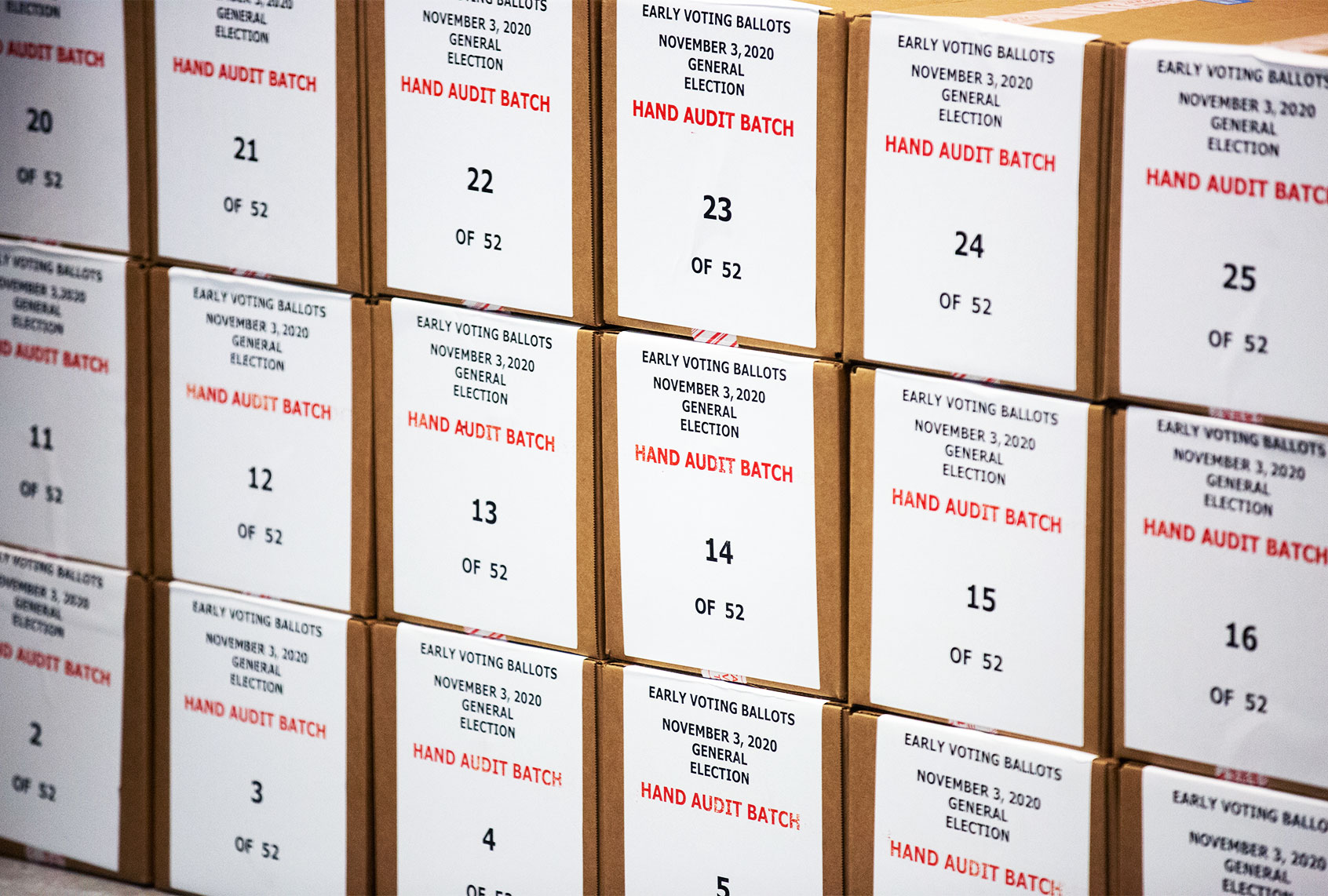 Ballots are pulled aside for a hand audit by Maricopa County Elections Department staff ahead of Tuesdays election on October 31, 2020 in Phoenix, Arizona. Early voting lasted from October 7th through the 30th in Arizona, which had a record number of early voters. (Courtney Pedroza/Getty Images)