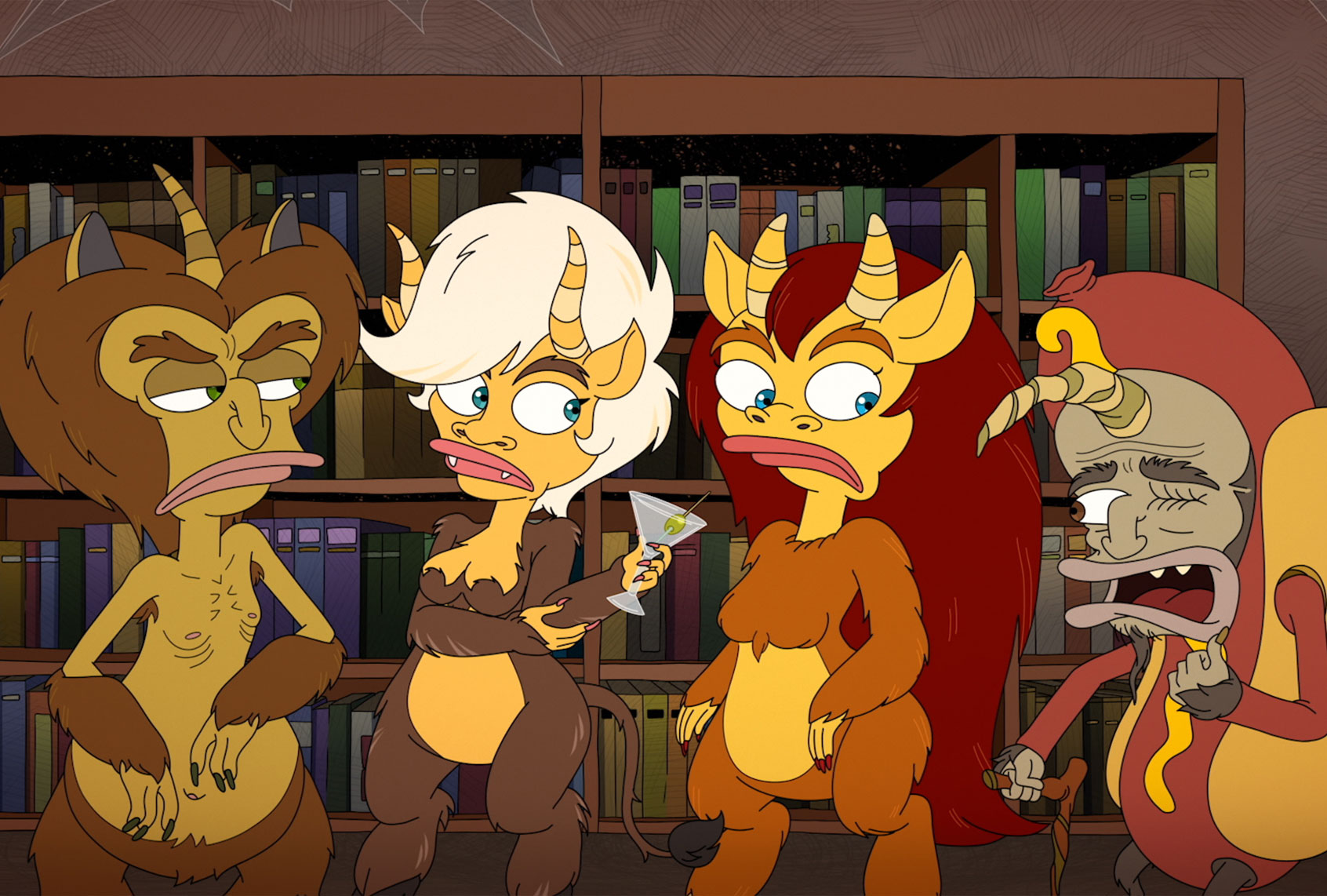 Nick Kroll, Thandie Newton, Maya Rudolph and Nick Kroll as Hormone Monsters Maury, Mona, Connie and Ricky in "Big Mouth" (Netflix)
