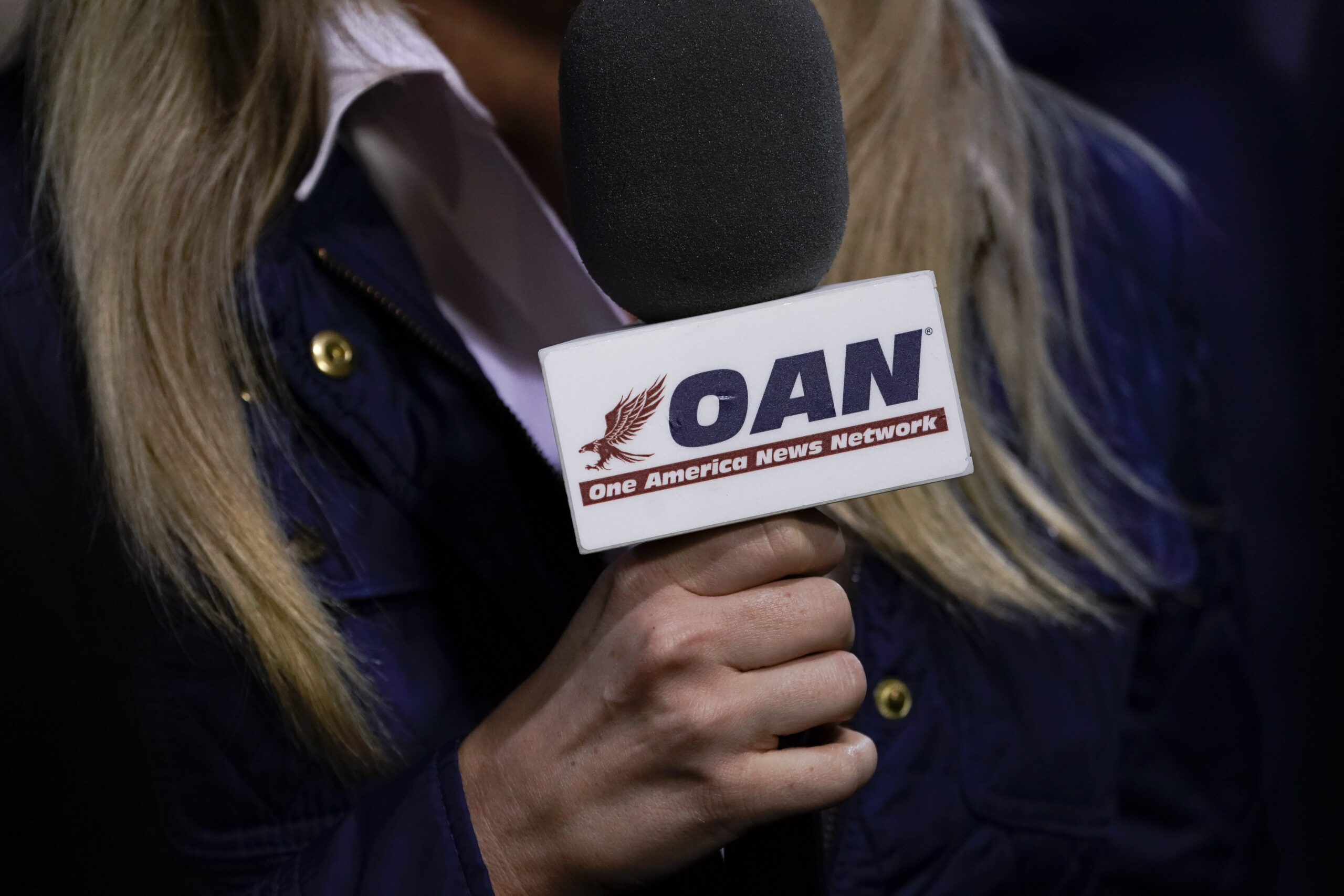 A One America News Network microphone flag (Getty Images)