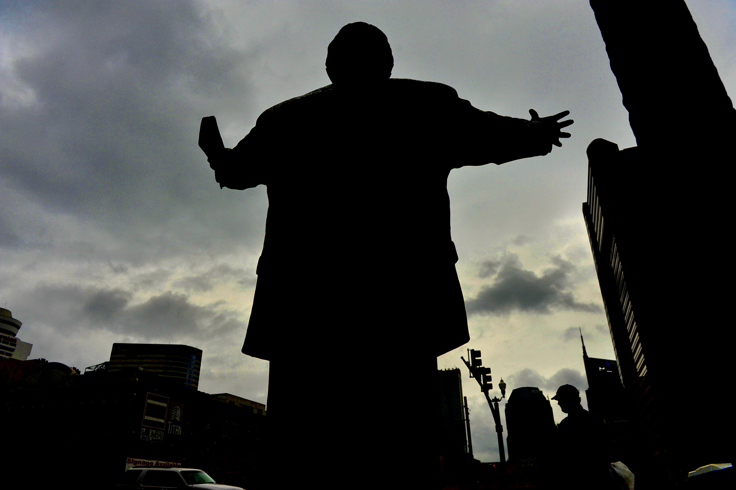 A 7-foot tall statue (with a 17-foot tall cross) of evangelist Billy Graham graces the front entrance to the headquarters of the Southern Baptist Convention in Nashville. (Getty Images)