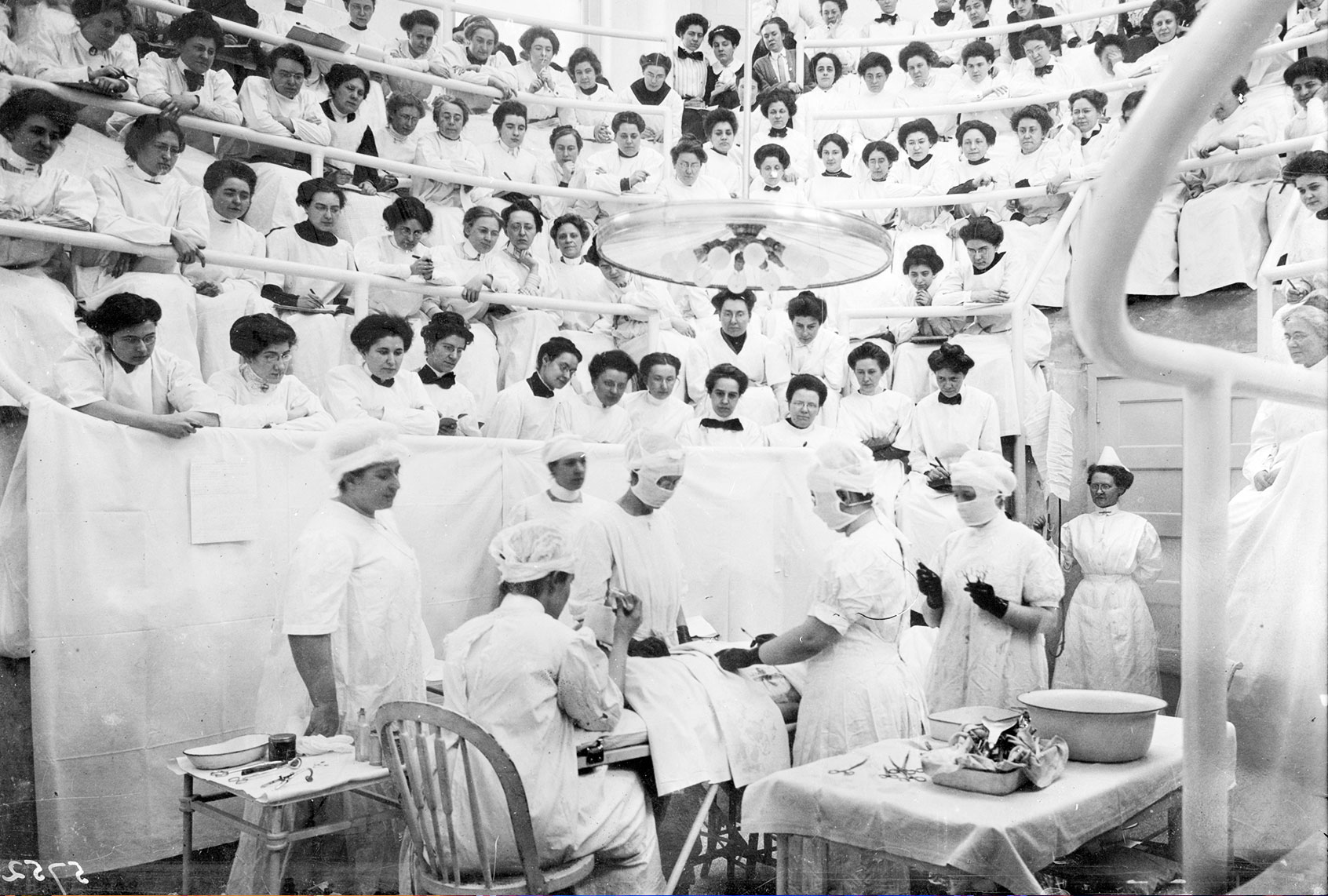 Medical students watching a body dissection, at the Women's College Hospital, Philadelphia. (Topical Press Agency/Getty Images)