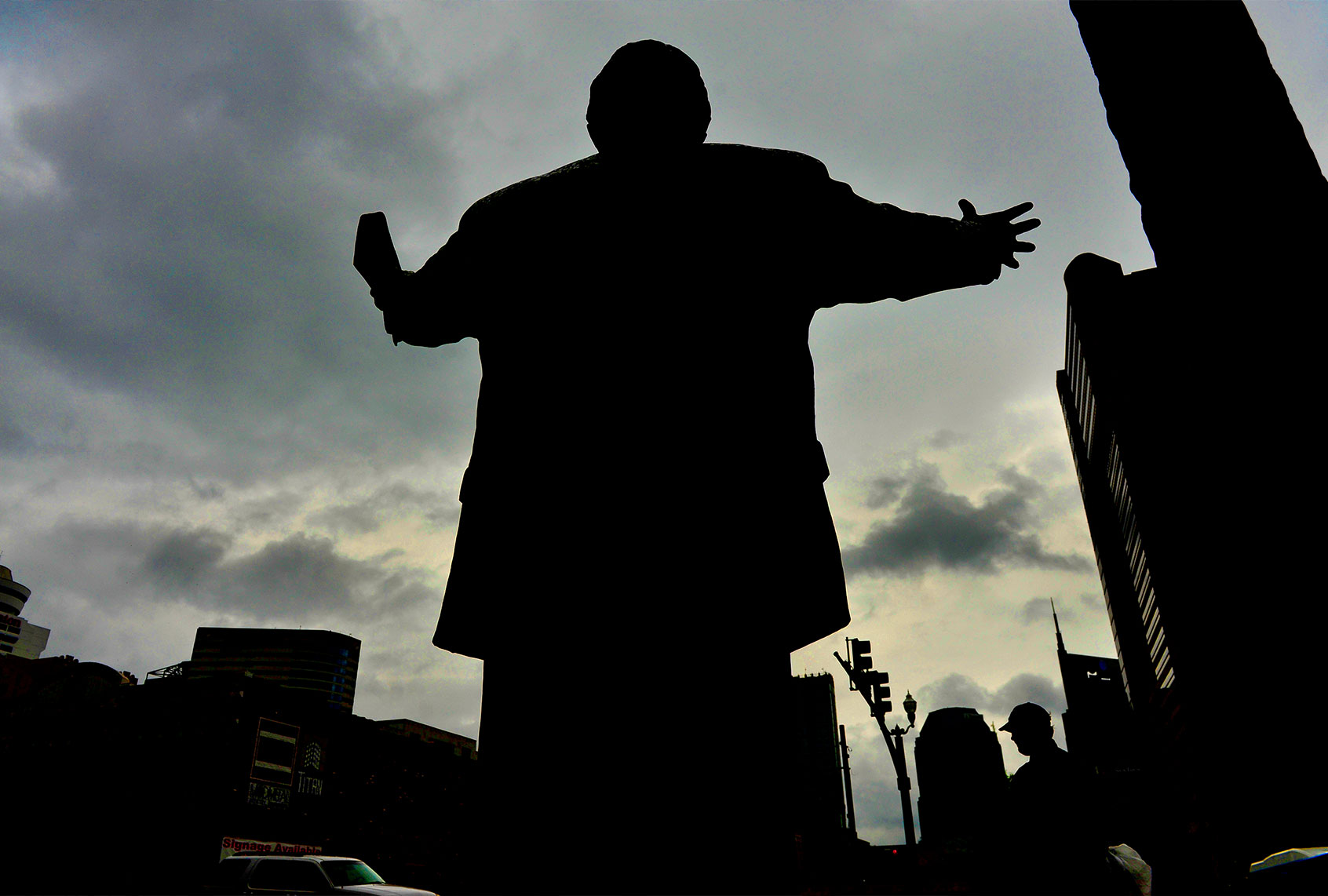 A 7-foot tall statue (with a 17-foot tall cross) of evangelist Billy Graham graces the front entrance to the headquarters of the Southern Baptist Convention in Nashville (Michael S. Williamson/The Washington Post via Getty Images)