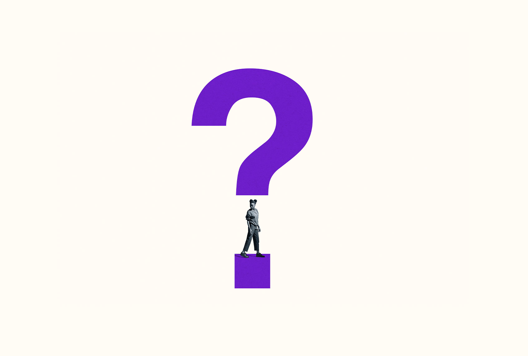 Woman looking over shoulder under question mark (Getty Images/Klaus Vedfelt)