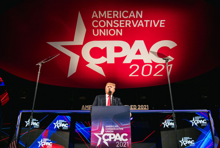 Former U.S. President Donald Trump speaks during the Conservative Political Action Conference CPAC held at the Hilton Anatole on July 11, 2021 in Dallas, Texas. CPAC began in 1974, and is a conference that brings together and hosts conservative organizations, activists, and world leaders in discussing current events and future political agendas. (Brandon Bell/Getty Images)