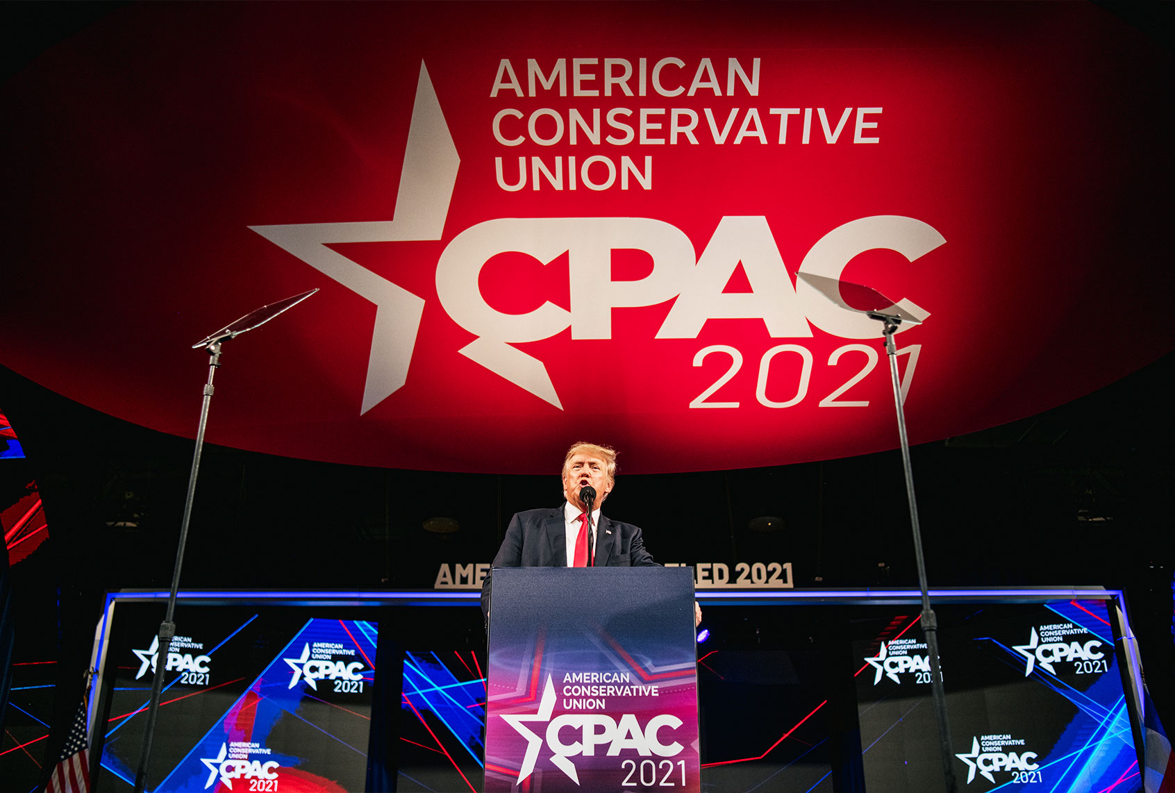 Former U.S. President Donald Trump speaks during the Conservative Political Action Conference CPAC held at the Hilton Anatole on July 11, 2021 in Dallas, Texas. CPAC began in 1974, and is a conference that brings together and hosts conservative organizations, activists, and world leaders in discussing current events and future political agendas. (Brandon Bell/Getty Images)