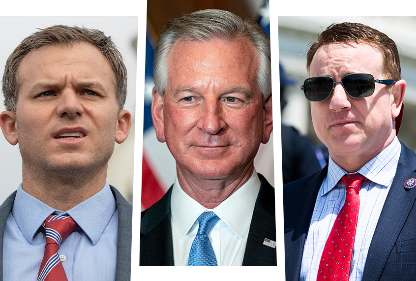 From left to right: Rep. Blake Moore, Sen. Tommy Tuberville and Rep. Pat Fallon. (Getty Images)