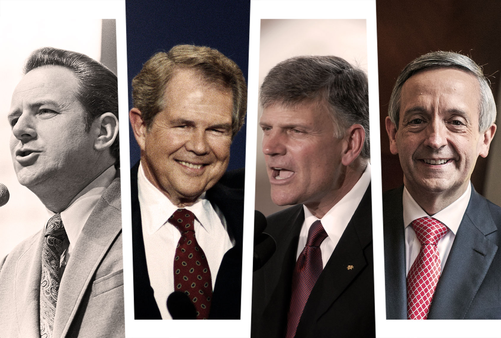 Jerry Falwell Sr, Pat Robertson, Franklin Graham and Robert Jeffress (Photo illustration by Salon/Getty Images)