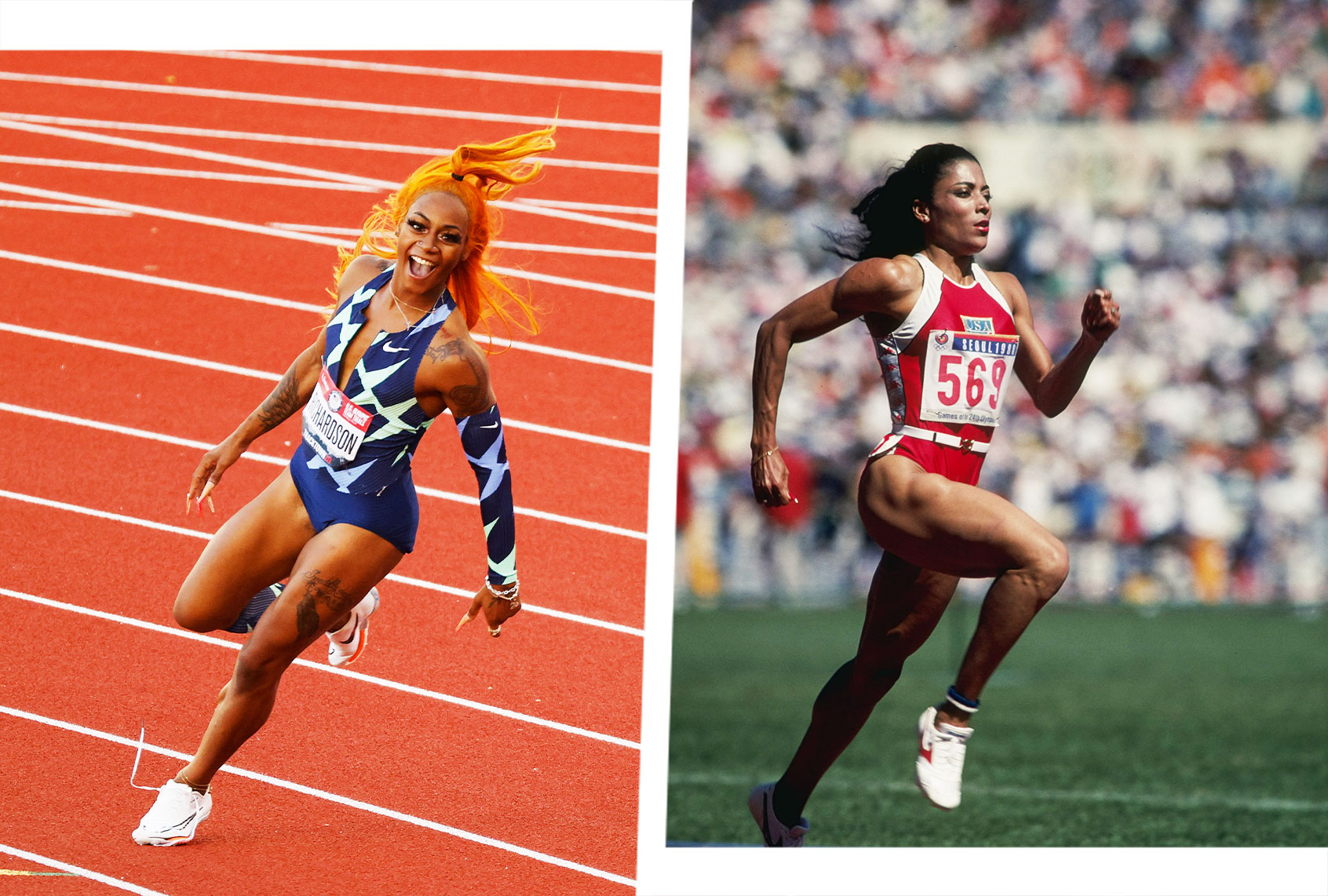 Sha'carri Richardson and Florence Griffith Joyner (Photo illustration by Salon/Getty Images)