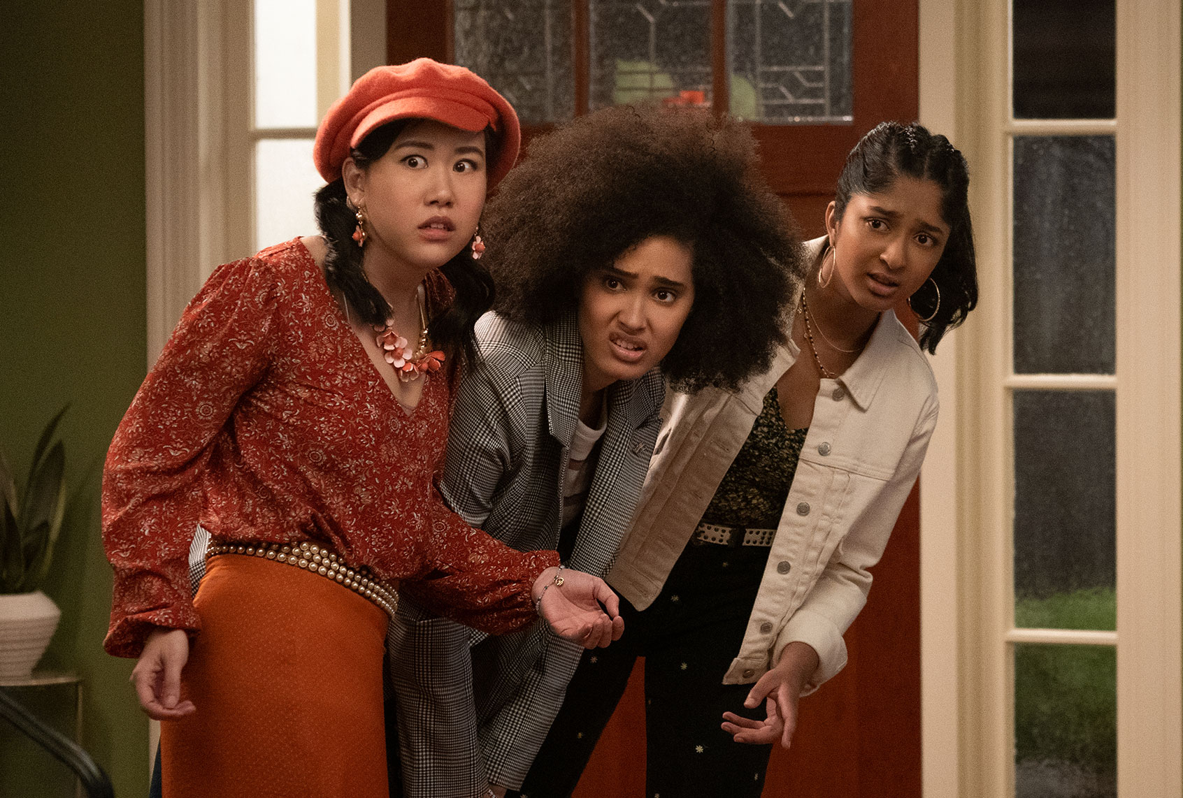 Ramona Young, Lee Rodriguez and Maitreyi Ramakrishnan in "Never Have I Ever" (Isabella B. Vosmikova/Netflix)