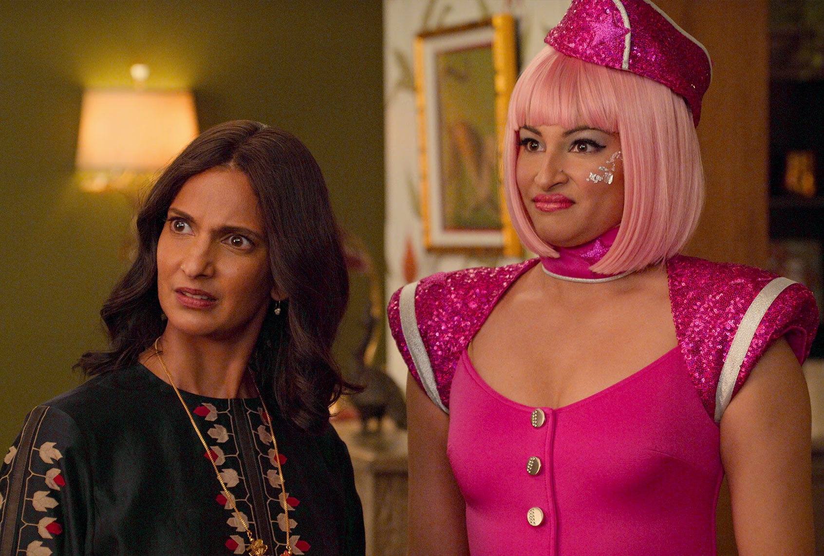 Poorna Jagannathan and Richa Moorjani in "Never Have I Ever" (Isabella B. Vosmikova/Netflix)