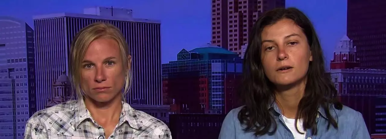 Dakota Pipeline protesters Jessica Reznicek, left, and Ruby Montoya during a 2017 appearance on "Democracy Now!" (Democracy Now!)