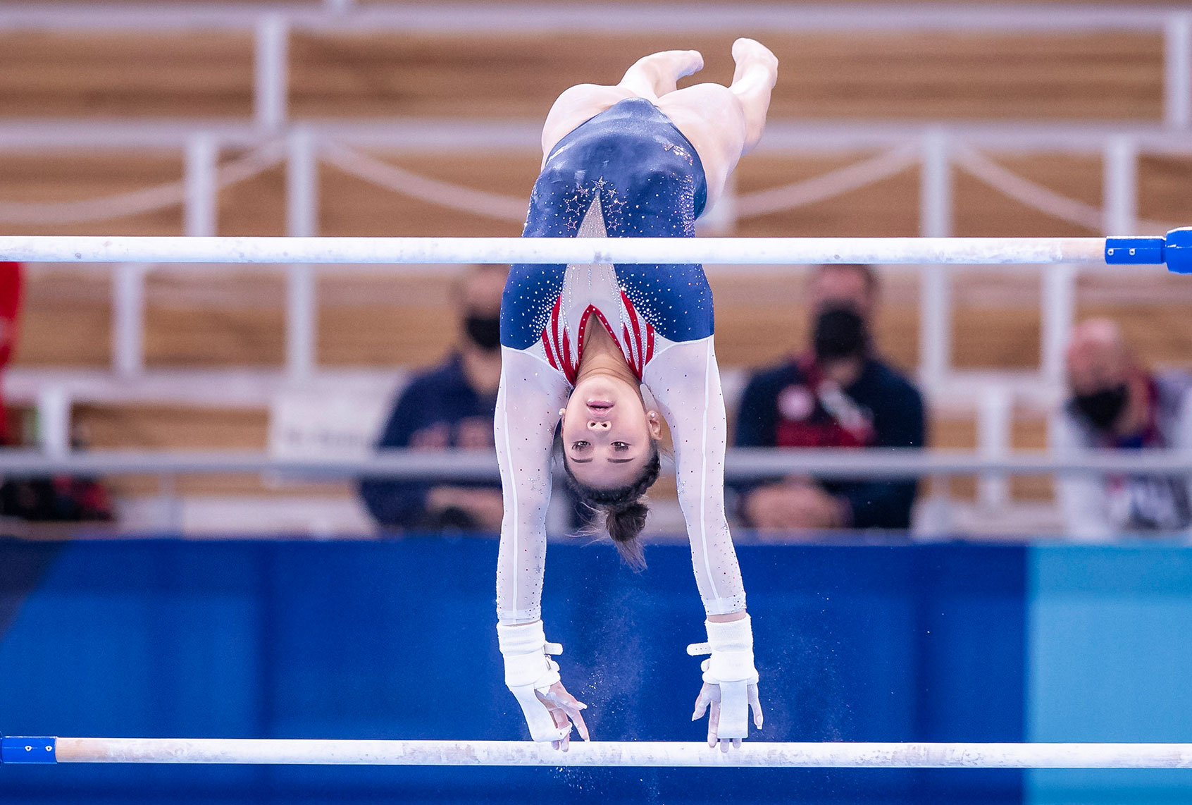 Sunisa Lee competes on the uneven bars for the women's gymnastics all-around at the Tokyo 2020 Olympic Games (Tom Weller/DeFodi Images via Getty Images)