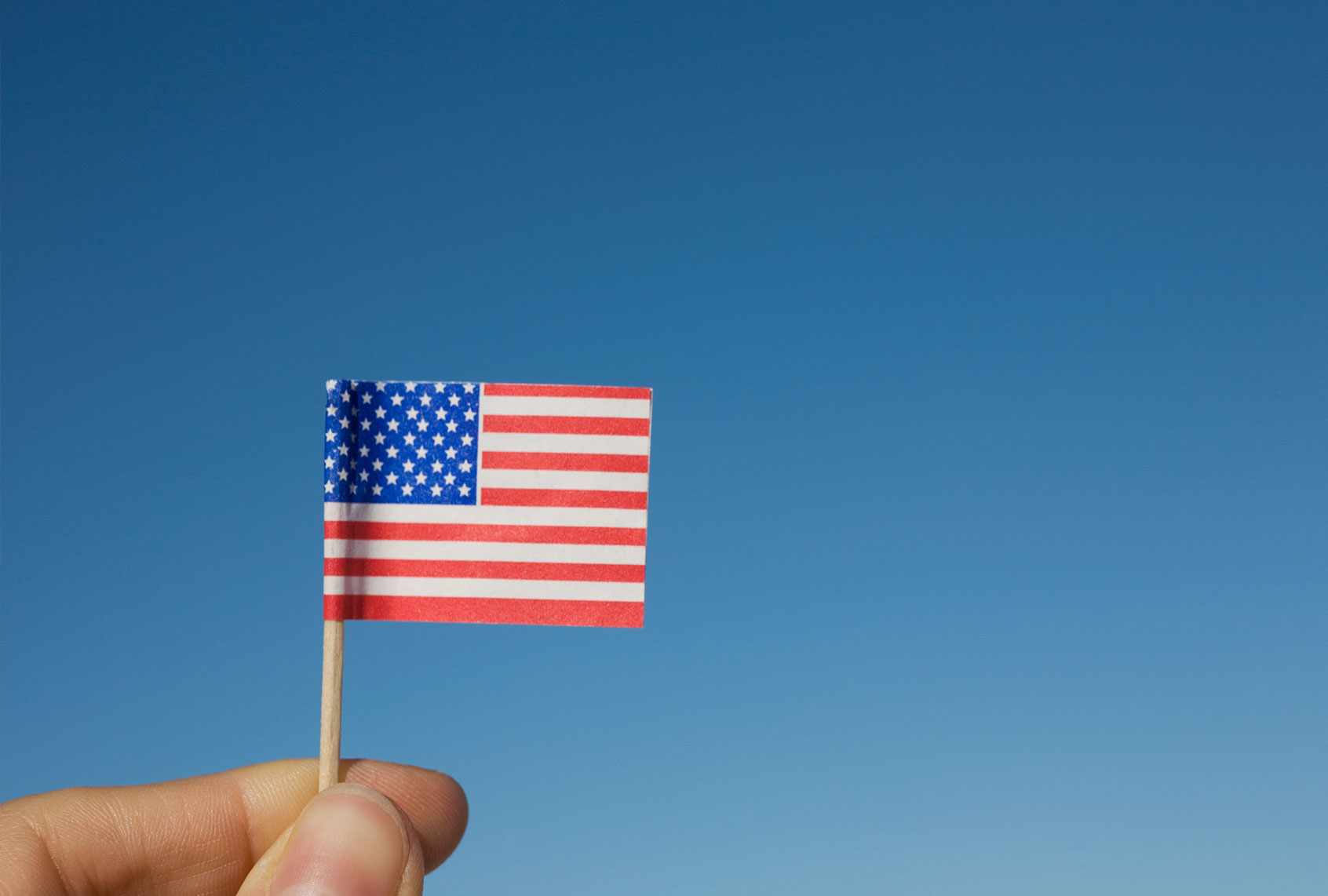 Hand holding small American flag (Getty Images/David Engelhardt)