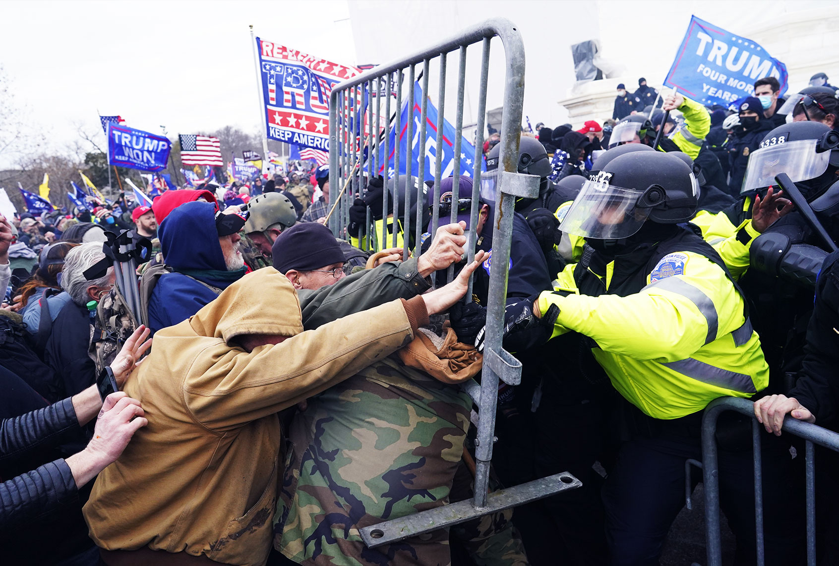 Protesters gather on the second day of pro-Trump events fueled by President Donald Trump's continued claims of election fraud in an to overturn the results before Congress finalizes them in a joint session of the 117th Congress on Wednesday, Jan. 6, 2021 in Washington, DC. (Kent Nishimura / Los Angeles Times via Getty Images)