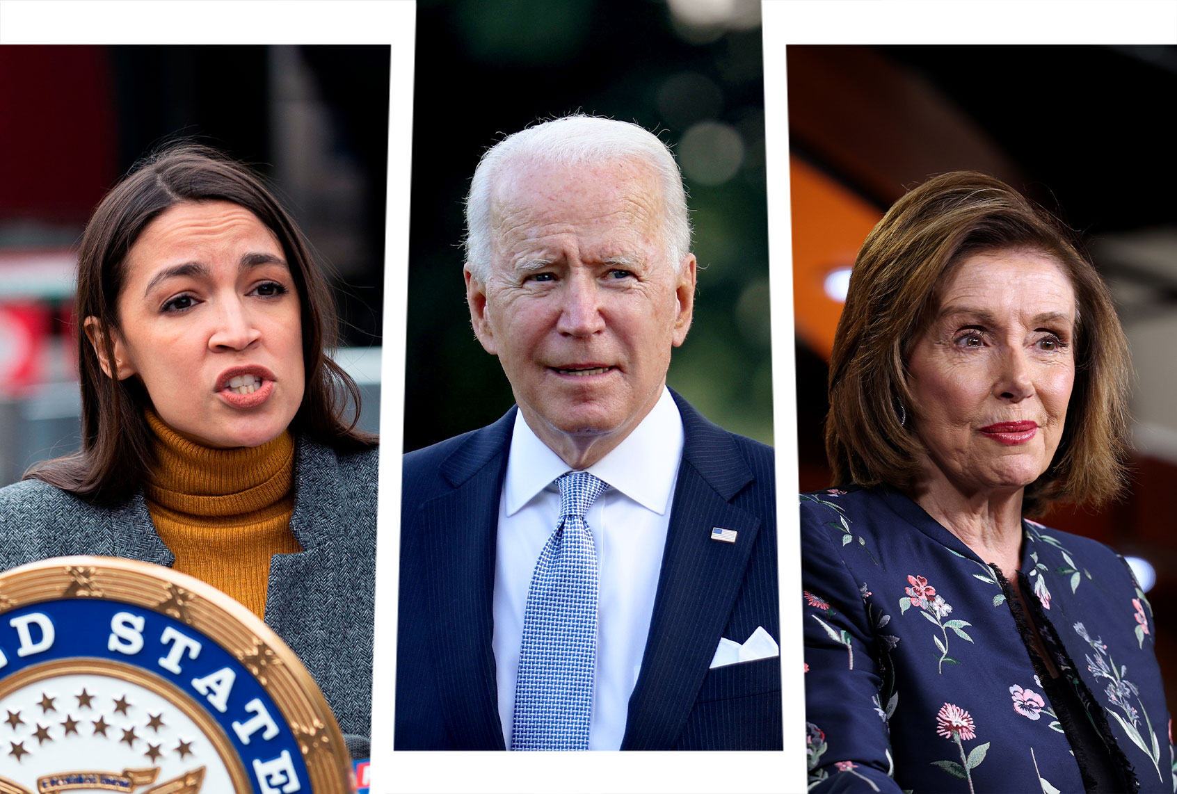 Alexandria Ocasio-Cortez, Joe Biden and Nancy Pelosi (Photo illustration by Salon/Getty Images)