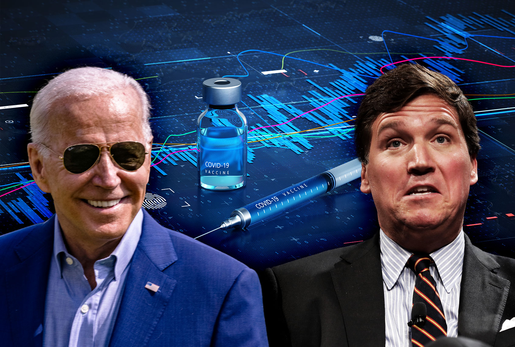 Joe Biden, Tucker Carlson and the COVID-19 Vaccine (Photo illustration by Salon/Getty Images)