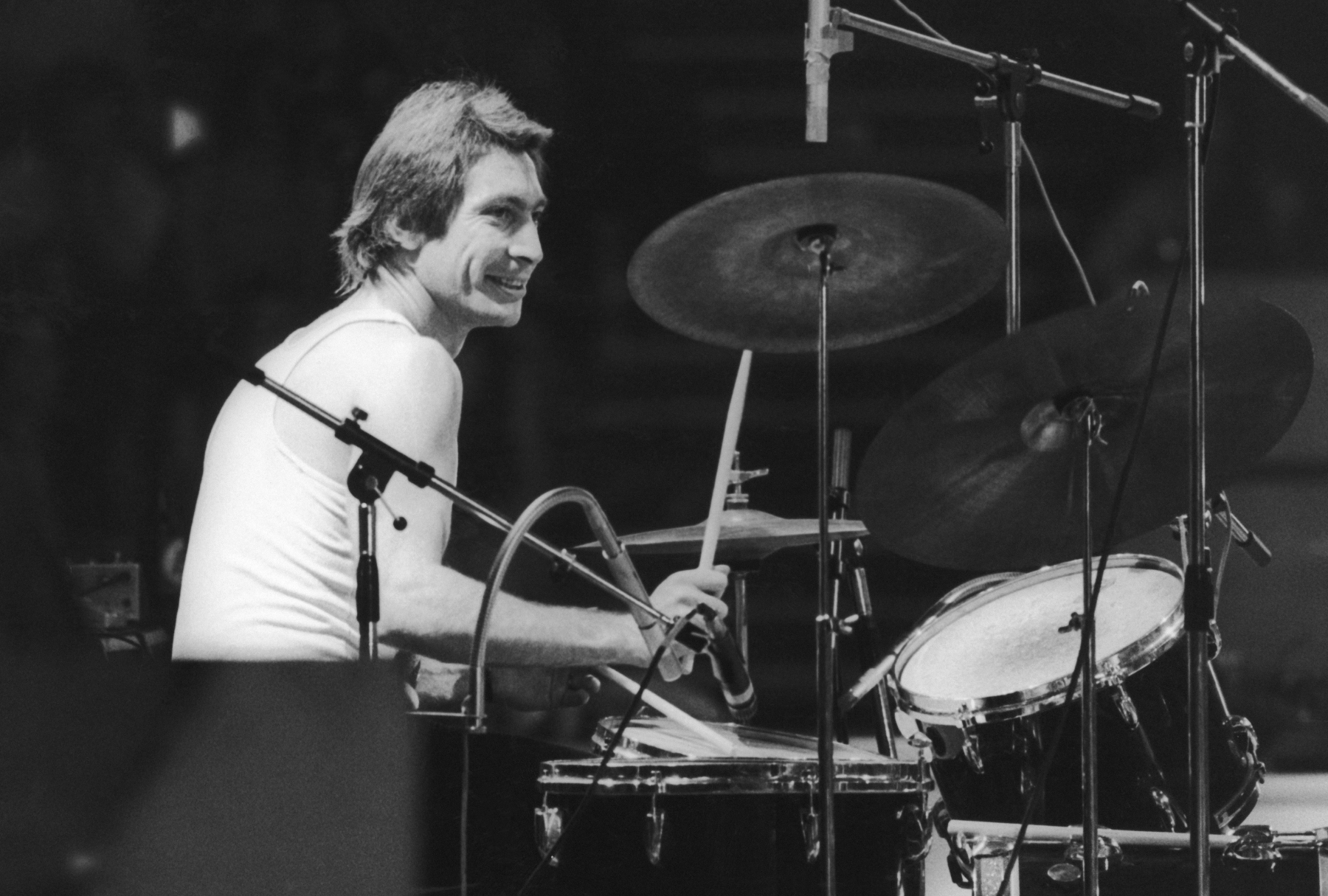 Drummer Charlie Watts of the Rolling Stones at a British concert (Daily Express/Hulton Archive/Getty Images)