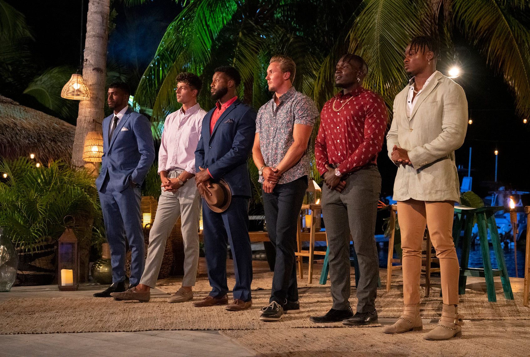 Jared Evans, Casey Johnson, Josh McDonald, Garrett Morosky, Fernando Titus, Jared Motley in FBoy Island (Warner Media/HBO Max)
