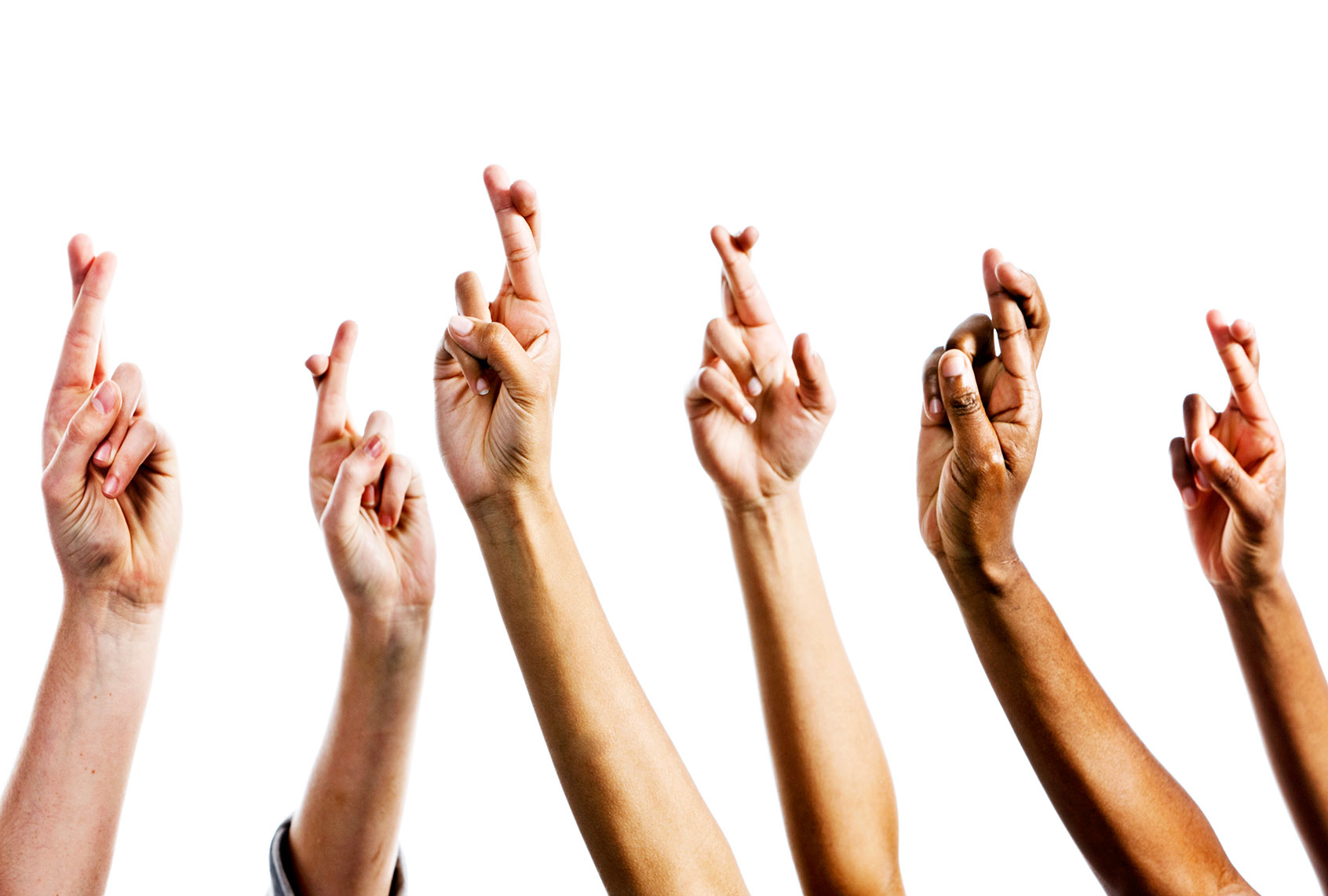 Six hands crossing fingers (Getty Images/RapidEye)