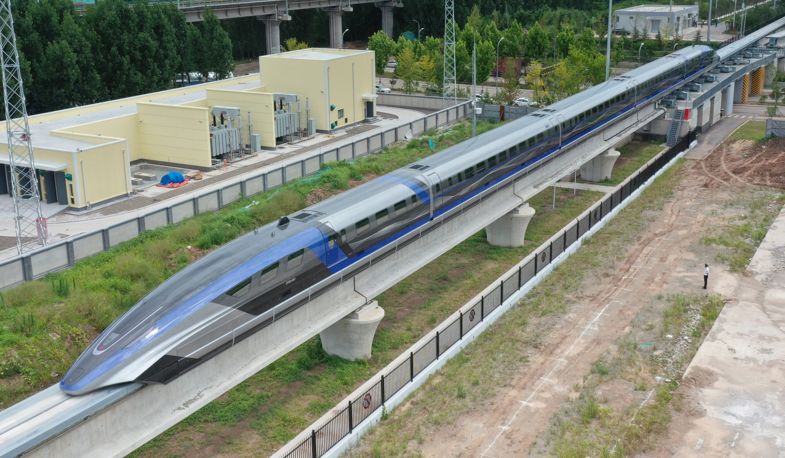 China's 600 km/h high-speed maglev transportation system makes debut on July 20, 2021, in Qingdao, Shandong Province. (Zhang Jingang/VCG via Getty Images)