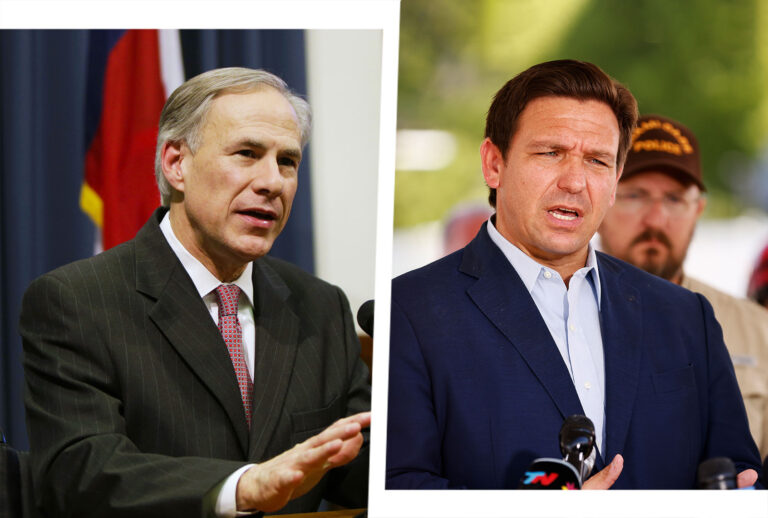 Greg Abbott and Ron DeSantis (Photo illustration by Salon/Getty Images)