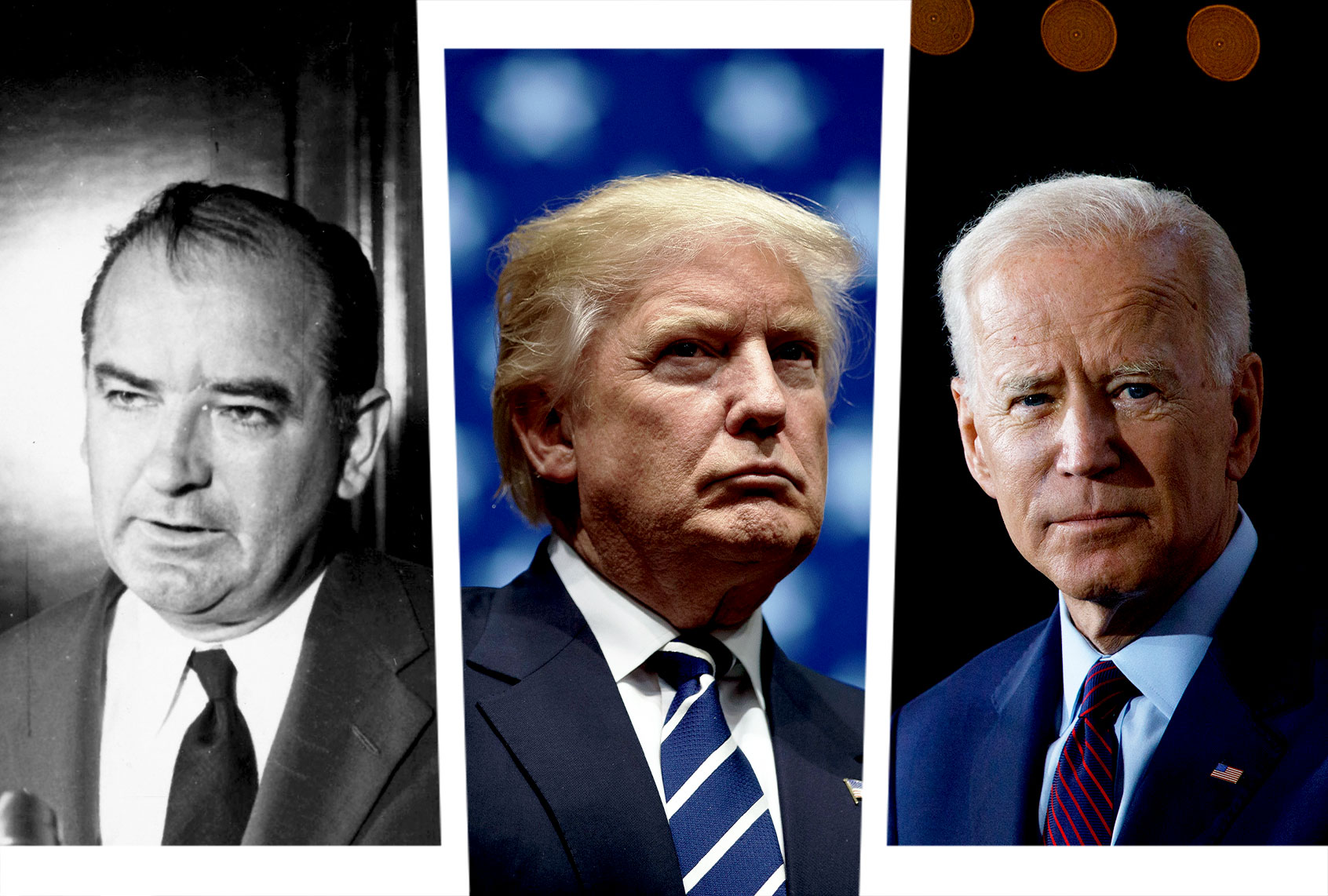 Joe McCarthy, Donald Trump and Joe Biden (Photo illustration by Salon/Getty Images/Tom Brenner/Drew Angerer/MPI)