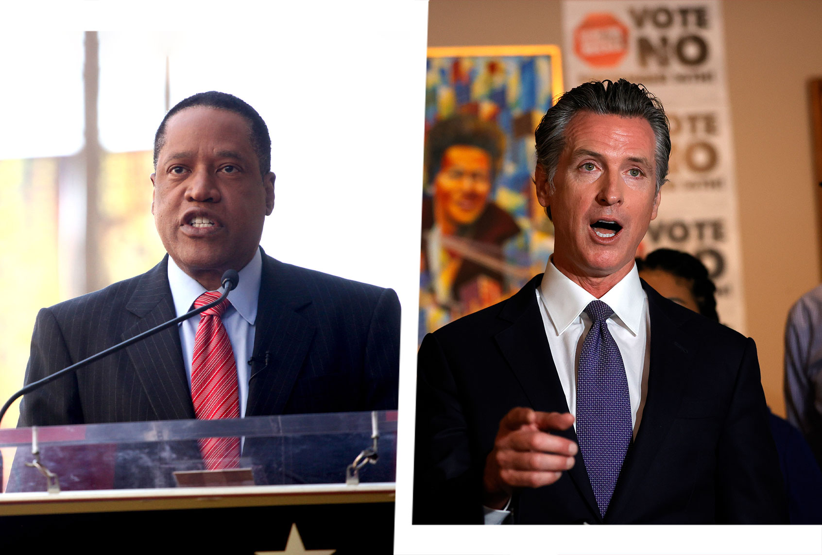 Larry Elder and Gavin Newsom (Photo illustration by Salon/Getty Images)