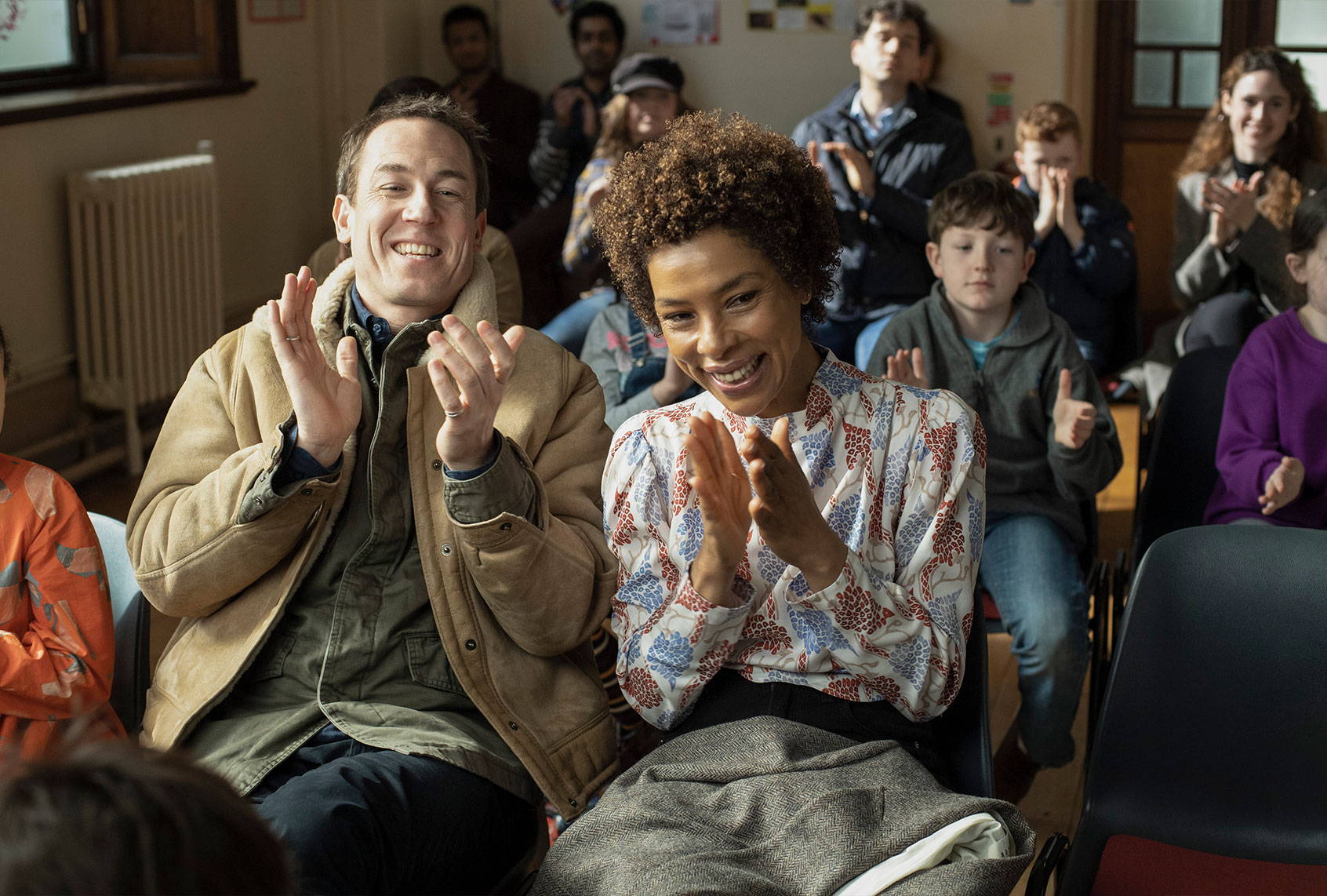 Tobias Menzies and Sophie Okonedo in "Modern Love" (Christopher Saunders/Amazon)