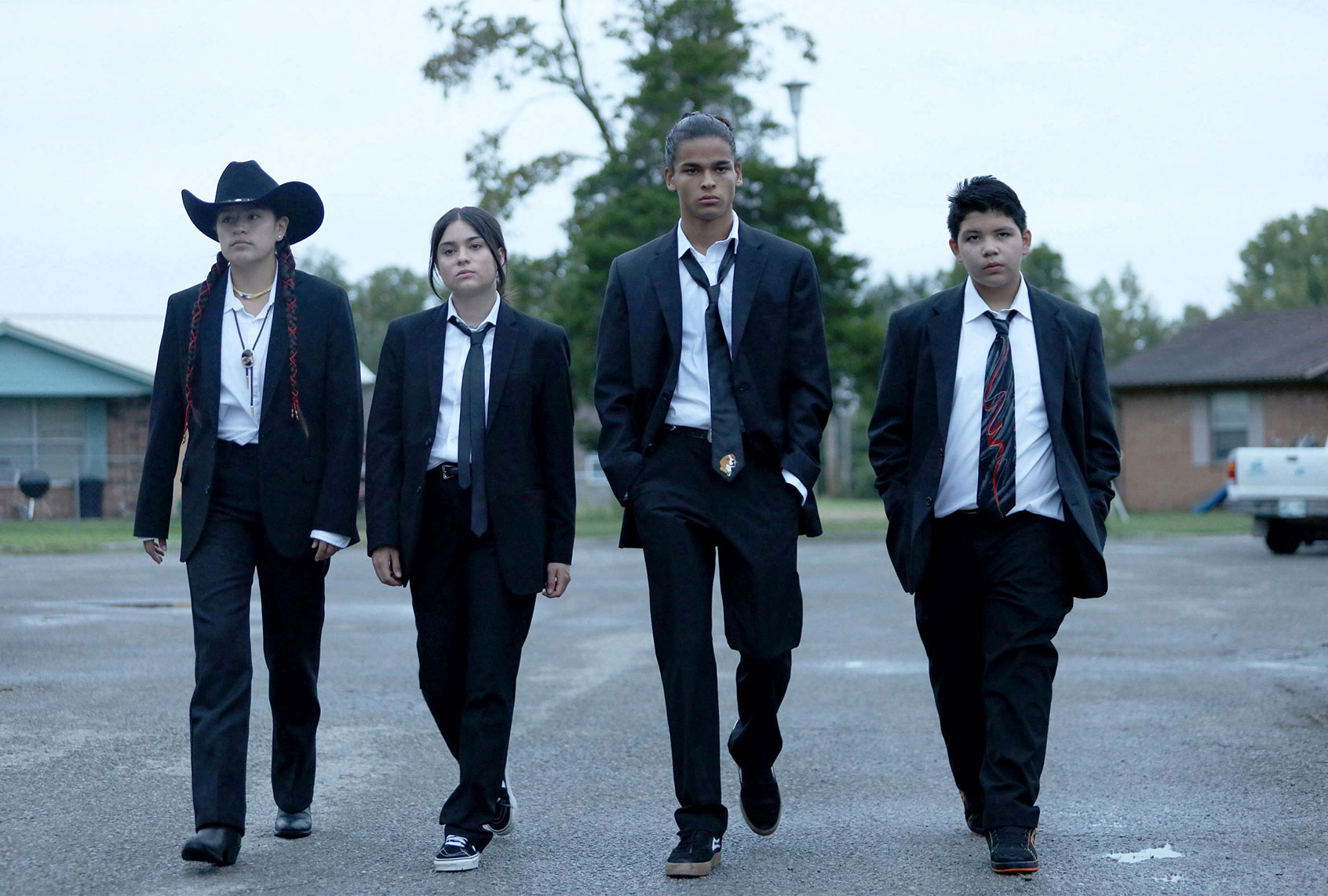 Paulina Alexis, Devery Jacobs, D’Pharaoh Woon-A-Tai and Lane Factor in "Reservation Dogs" (Shane Brown/FX)