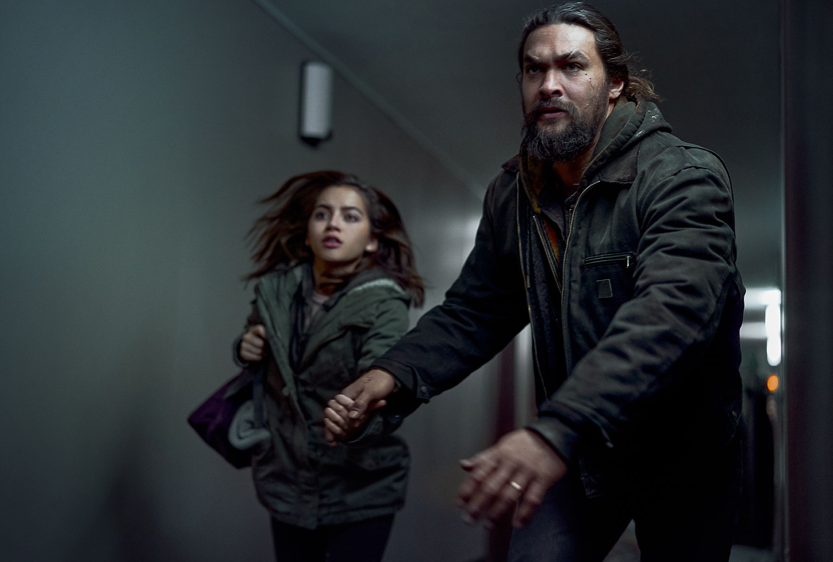 Jason Momoa as Cooper and Isabela Merced as Rachel in "Sweet Girl" (Clay Enos/NETFLIX)
