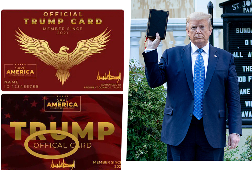 "Membership" card designs created by former President Donald Trump's Save America PAC. (Photo illustration by Salon via Save America PAC/Getty Images)