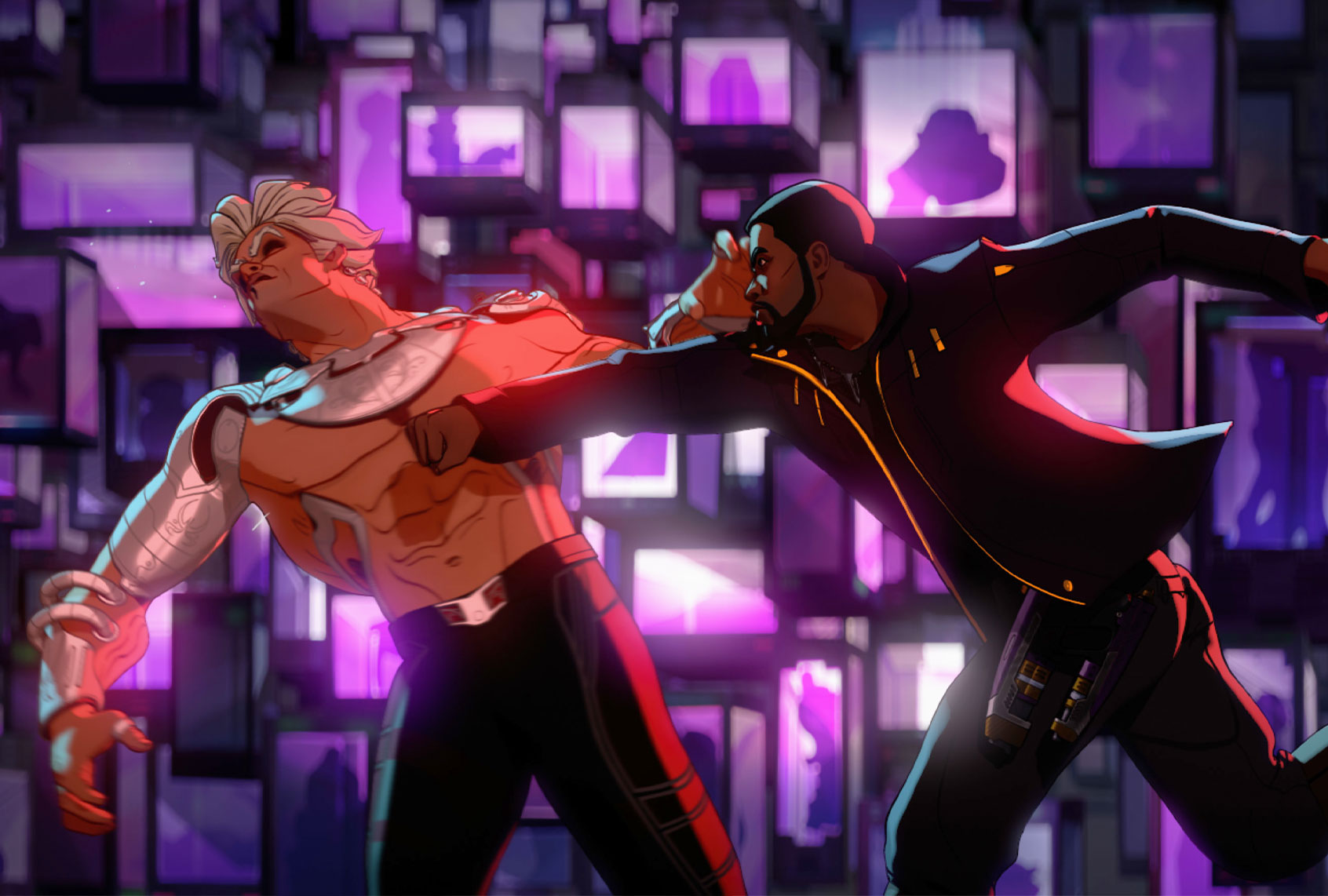 T'Challa punches The Collector in "What If...?" (Disney+/Marvel Studios)